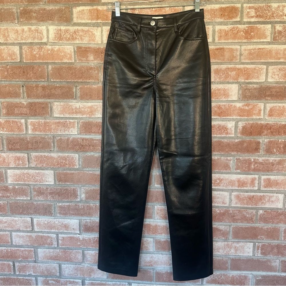 Wilfred Aritzia High Rise Faux Vegan Leather Pants Straight Women’s 2 Black Moto